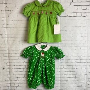 Christmas Outfit Bundle Vintage Retro Smocked Embroidered Corduroy Size 6 Months